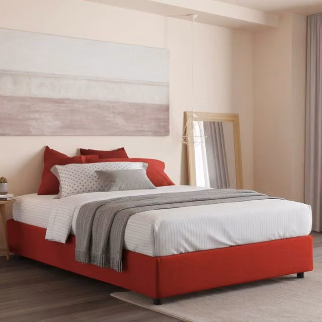 Letto Matrimoniale Apelt con Materasso Incluso, Struttura Imbottita con Contenitore a Alzata, Rosso, 160x200 cm – 1