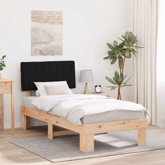 Letto con Testiera Rivestita vidaXL in Pino Massello Nero L: 90 cm, P: 190 cm – 1