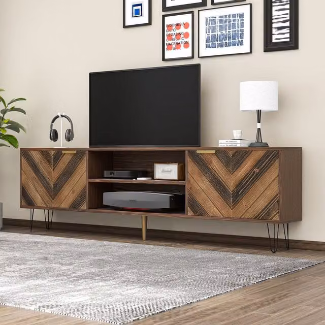 Mobile TV GL Store in Legno Massello con 2 Ante e 2 Scomparti, Colore Marrone e Beige, L/P/H: 157 x 48 x 38 cm – 1