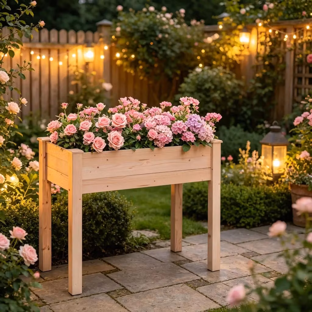 Orto rialzato OKWISH in legno di abete con fodera in tessuto non tessuto e fori di drenaggio, colore naturale, L: 86 cm, P: 46 cm, H: 76 cm – 2