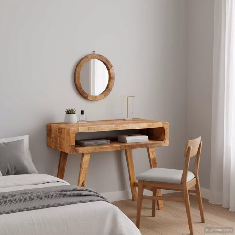 vidaXL Tavolo da Trucco con Specchio in Legno di Mango Massello Marrone L: 76 cm, P: 45 cm, H: 75 cm