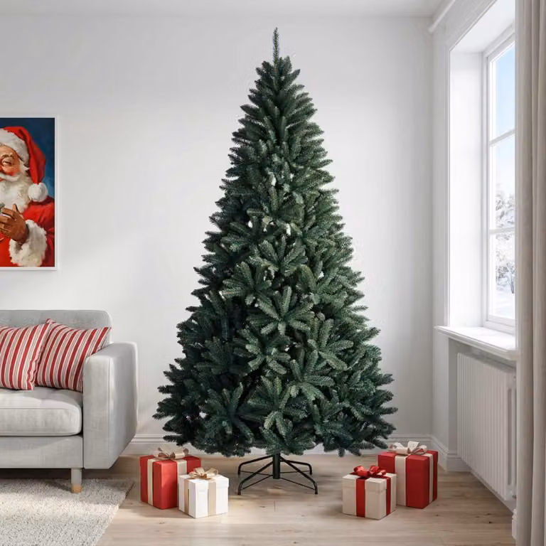 Albero di Natale artificiale pieghevole, altezza 210 cm, PVC, color verde scuro