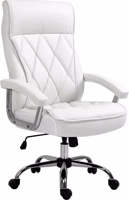 Sedia da ufficio, similpelle, sedia ergonomica da scrivania, girevole con funzione dondolo, regolabile in altezza, bianca