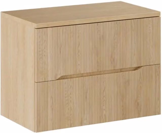 Set da bagno NATURA 80cm: mobile sottolavabo + piano per lavabo in aspetto legno chiaro scanalato verticalmente