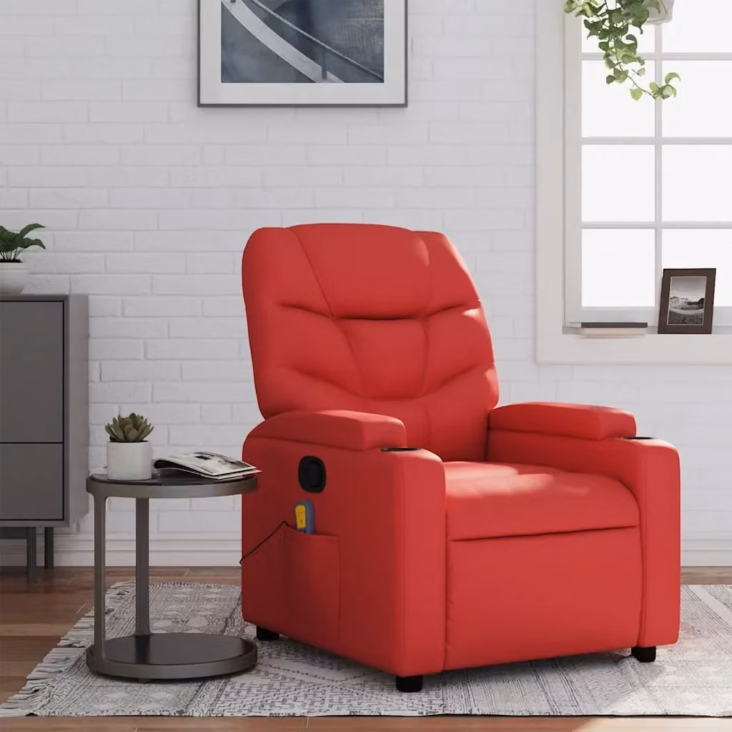 Poltrona Relax Reclinabile Moderna in Similpelle Rossa con Braccioli – 2
