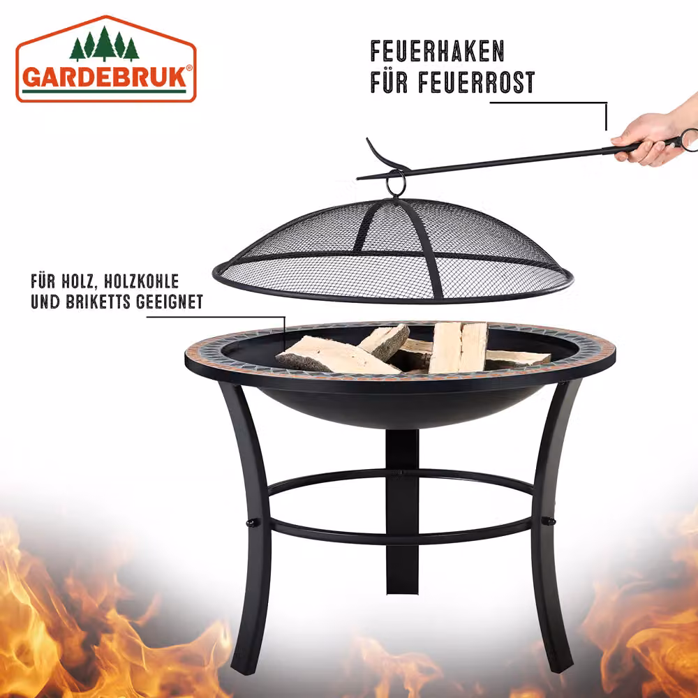 Braciere da giardino Gardebruk Sevilla nero con motivo mosaico multicolore in acciaio e pietra Ø76 cm – 3