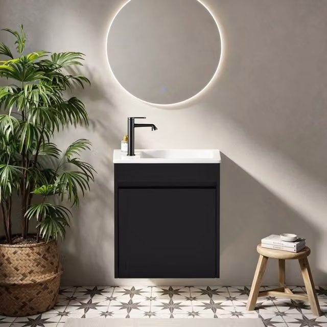Mobile bagno nero h 46 cm, ampio spazio contenitivo, 1 anta con chiusura ammortizzata silenziosa