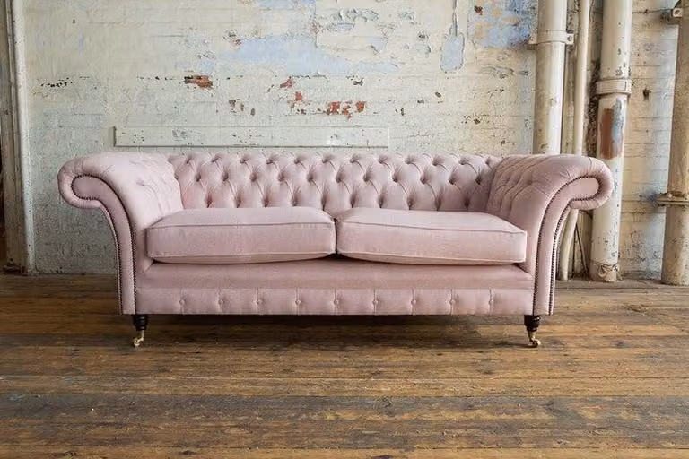 XXL Sofa 3 Sitzer Couch Chesterfield Polster Sitz Garnitur Leder Pink