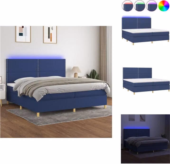 vidaXL Letto a molle con materasso e tessuto LED blu 200x200 cm - Letti e strutture letto