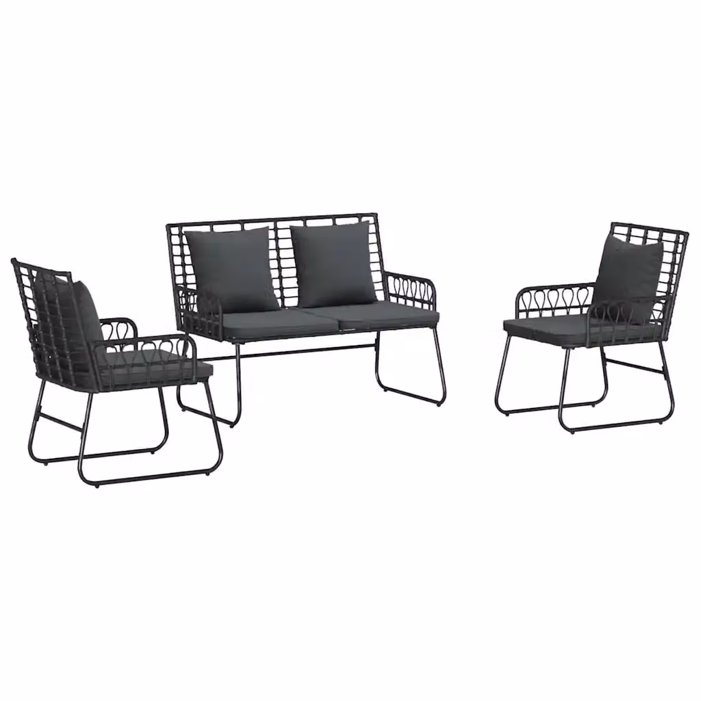 Set da pranzo per giardino e terrazza vidaXL in rattan e metallo, 3 pezzi, nero e antracite – 2