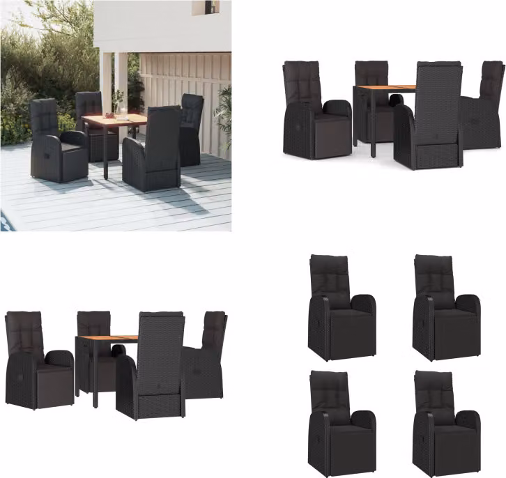 vidaXL Set da pranzo da giardino 5 pezzi in poly rattan nero e legno massiccio di acacia - Set da pranzo da giardino - Set da pranzo da giardino - Set da pranzo da terrazza