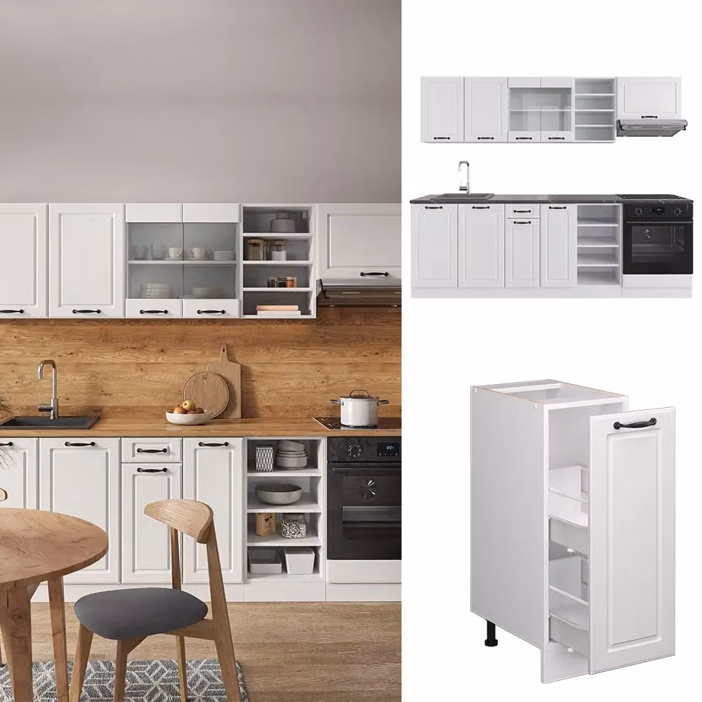 Cucina componibile Vicco R-Line Bianco rustico con piano Antracite, L: 240 cm, H: 206,8 cm, P: 60 cm – 2