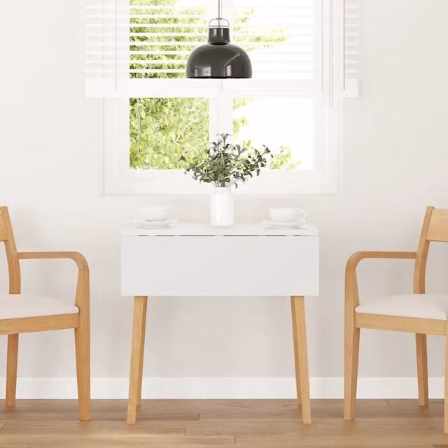 Tavolo da pranzo moderno vidaXL in legno di Hevea con piano ribaltabile, colore bianco, L/P/H: 90 x 45 x 75 cm