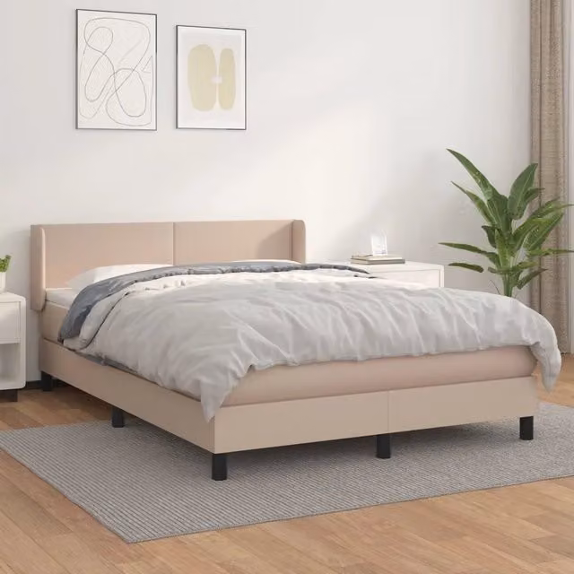 Letto con Giroletto a Molle e Materasso Ibrido vidaXL in Similpelle Beige e Bianco L/P: 140 x 200 cm