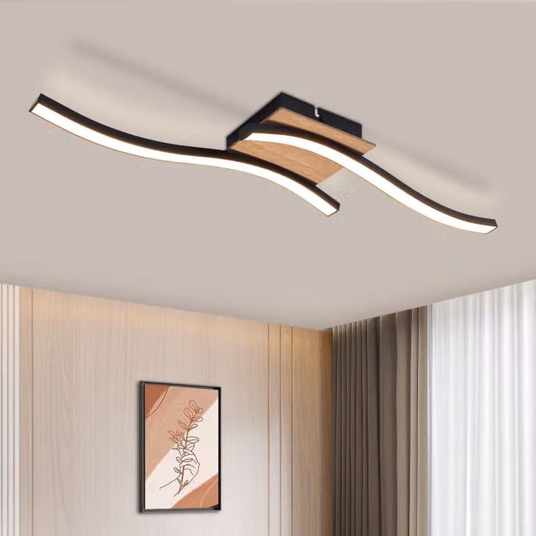 ZMH lampada a soffitto LED plafoniera cucina 12W legno 3000K bianco caldo design moderno camera da letto lampada metallo nero cucina lampada per corridoio ufficio cucina