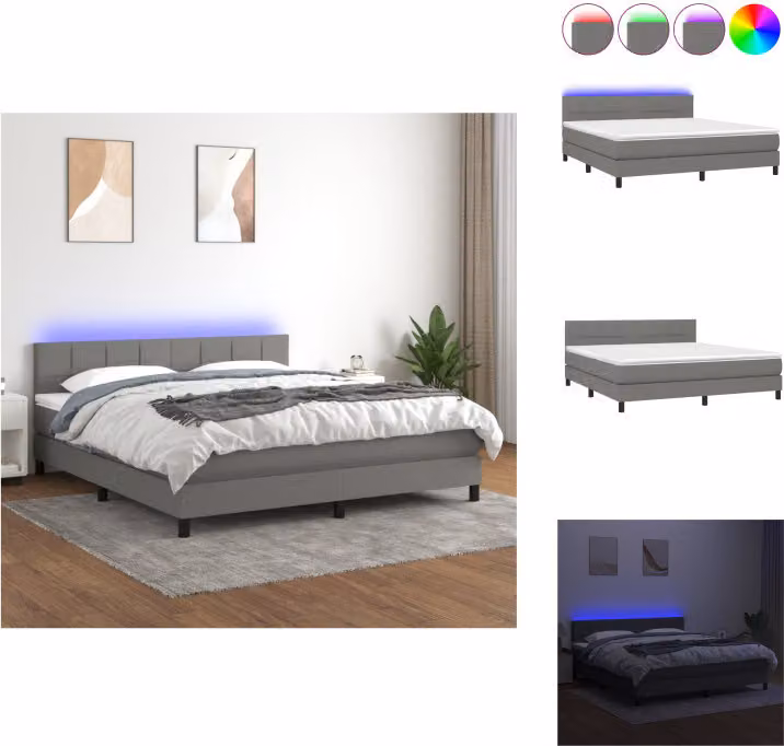 vidaXL Letto a molle con materasso e tessuto LED grigio scuro 160x200 cm - Letti e strutture letto