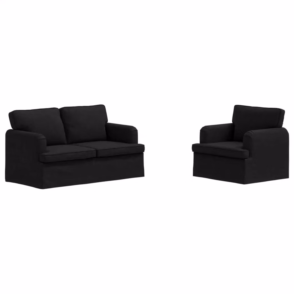 Set di 2 divani moderni vidaXL in tessuto nero con struttura in metallo e coperture rimovibili per soggiorno o camera da letto – 2
