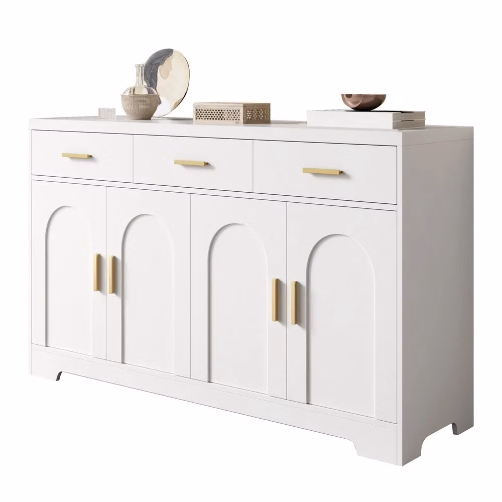 Mobile Soggiorno Minimal Bianco in MDF con Ante, Cassetti e Maniglie in Metallo Oro L/P/H: 120 x 40 x 80 cm – 2