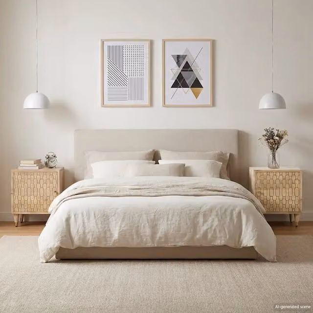 Set di 2 comodini vidaXL in legno di mango massello, design moderno astratto, colore marrone e beige, L/P/H: 40 x 33 x 46 cm – 1