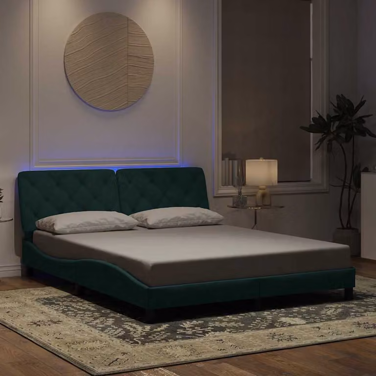 vidaXL Giroletto in Velluto Verde Scuro con Illuminazione LED e Porta USB, L/P/H: 160 x 200 x 74,5 cm