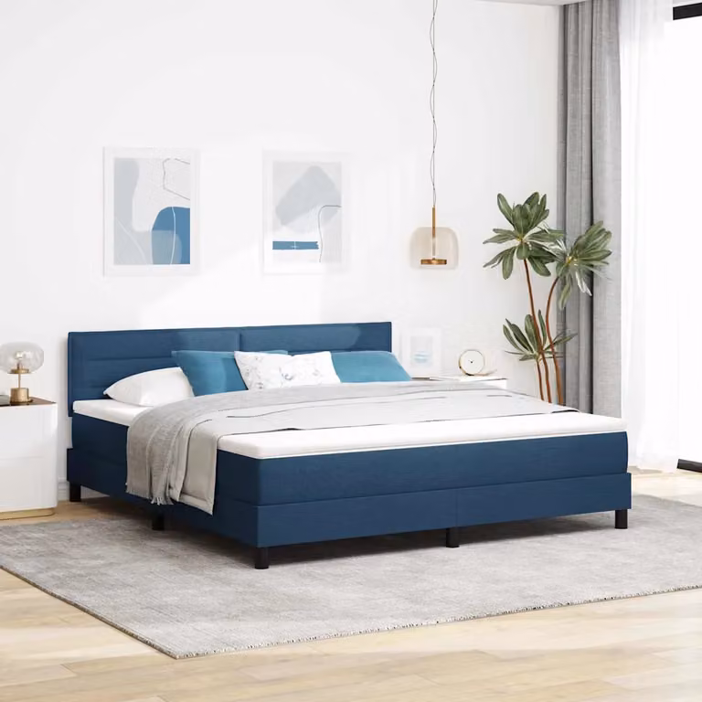 Letto a molle vidaXL con illuminazione LED blu e porte USB, rivestito in tessuto, L/P/H: 180 x 200 x 203 cm