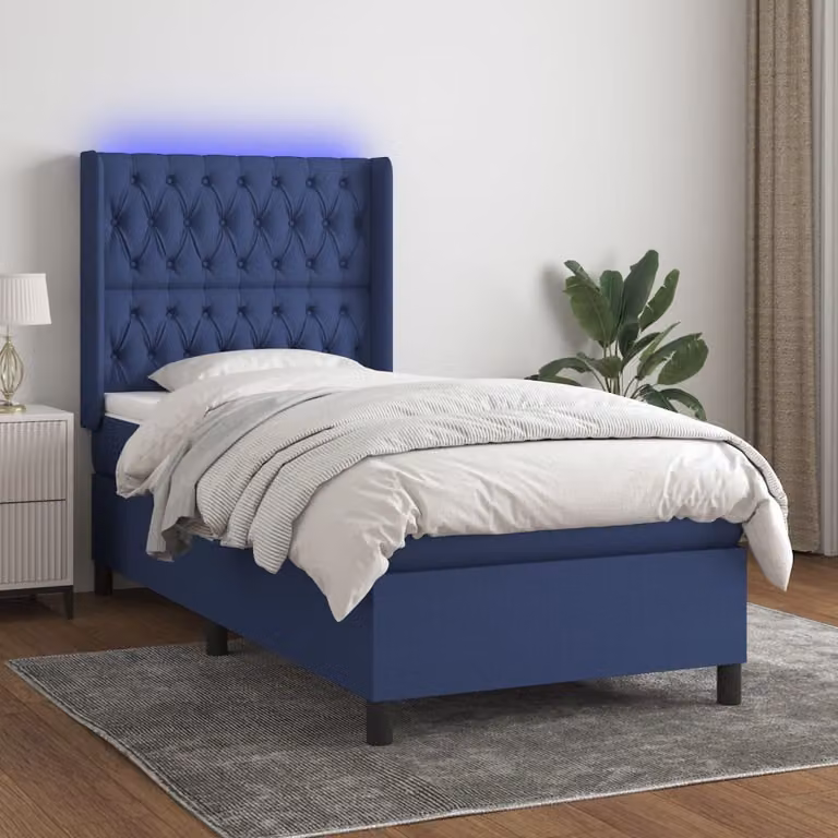 The Living Store Letto a molle con materasso e LED Blu 90x200 cm in tessuto