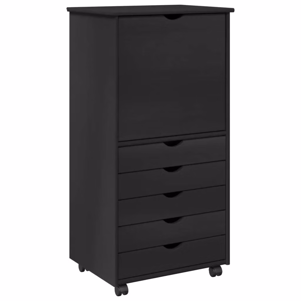Mobile con Ruote vidaXL in Legno di Pino Massello Nero L: 53 cm, P: 39 cm, H: 103 cm – 2