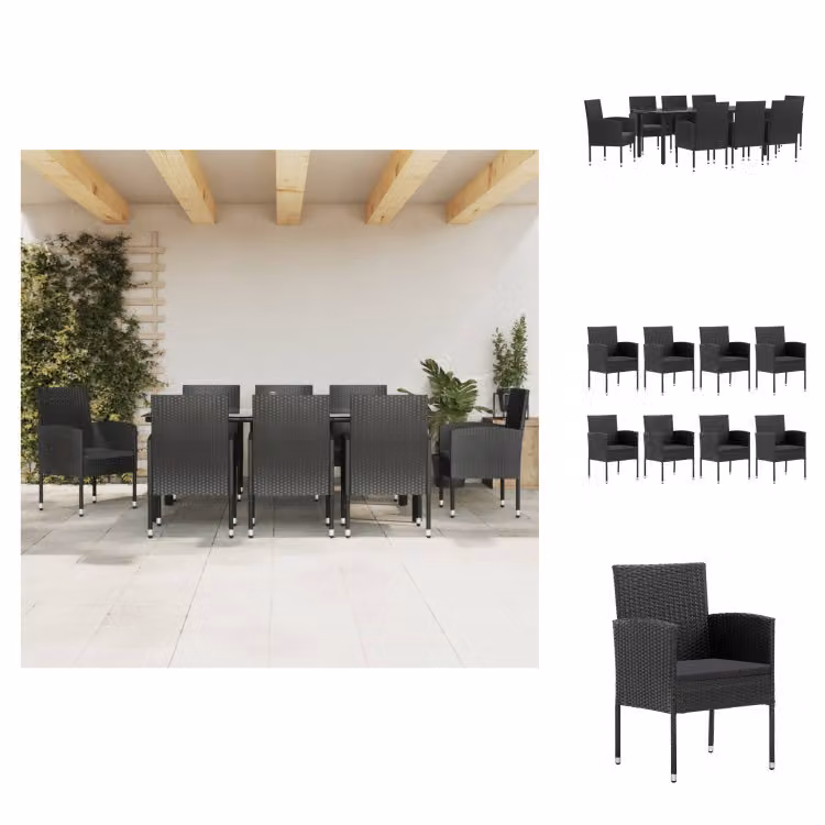 vidaXL Set da pranzo da giardino 9 pezzi in polirattan nero e acciaio - Set di mobili da giardino