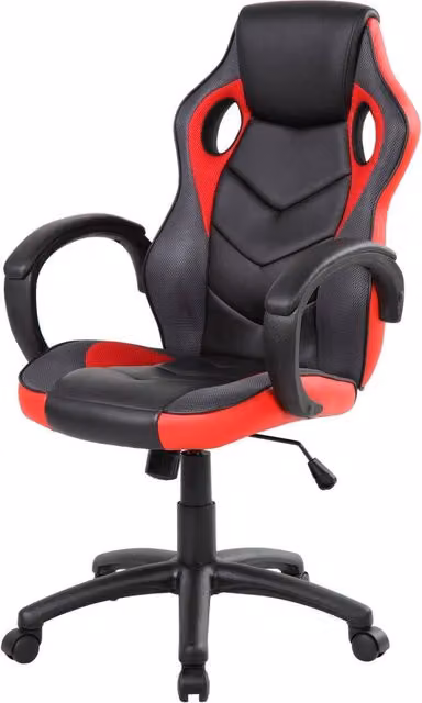 Sedia da gaming Urbana DMORA per adulti, poltrona da scrivania con braccioli e ruote, Nero e Rosso, L: 66 cm, P: 61 cm, H: 104/114 cm