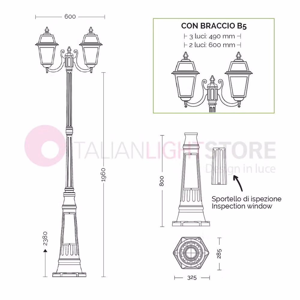Lampione da esterno classico Artemide con 3 luci, colore antracite, Altezza: 238 cm – 2
