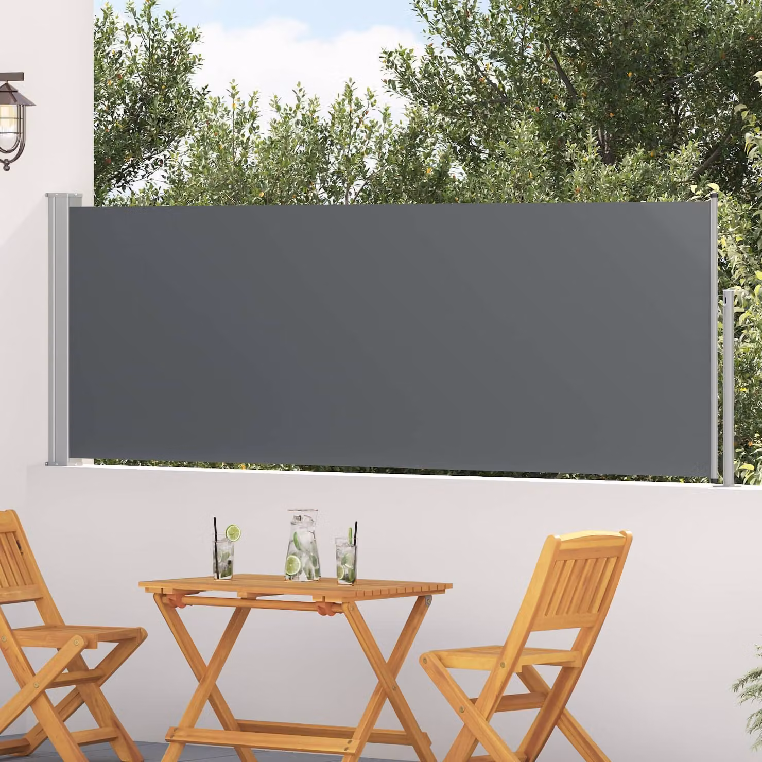 Tenda laterale retrattile vidaXL in poliestere e acciaio, colore grigio antracite, L: 314 cm, H: 100 cm