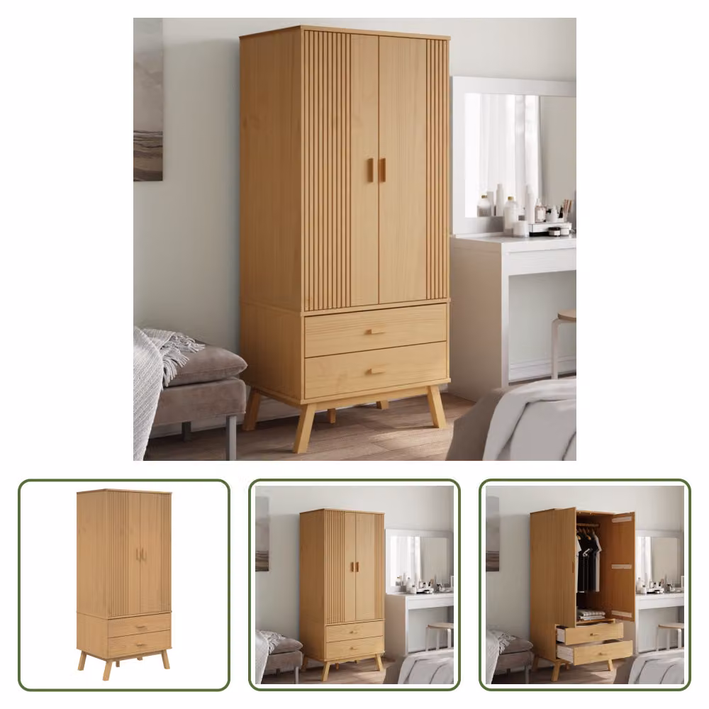 The Living Store Armadio OLDEN Brown 76,5x53x172 cm in legno di pino massiccio