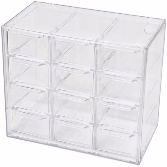 Mini organizer da cassetto in plastica - trasparente - 12 scomparti