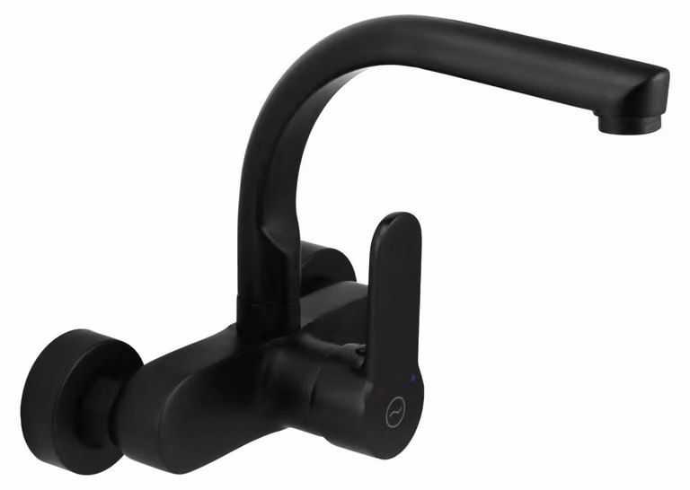 Miscelatore da cucina, montaggio a parete, uscita superiore, colore nero, modello Casa BL-1003-CS, marca Aquanello