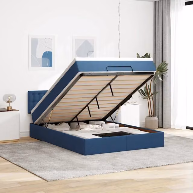 Letto con contenitore a sollevamento e materasso blu e bianco vidaXL L: 200 cm, P: 140 cm, H: 88 cm