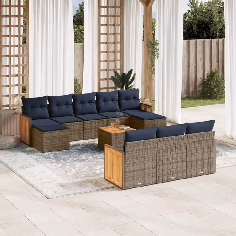 Maison Exclusive - Set da giardino 11 pezzi con cuscini, grigio, polyrattan