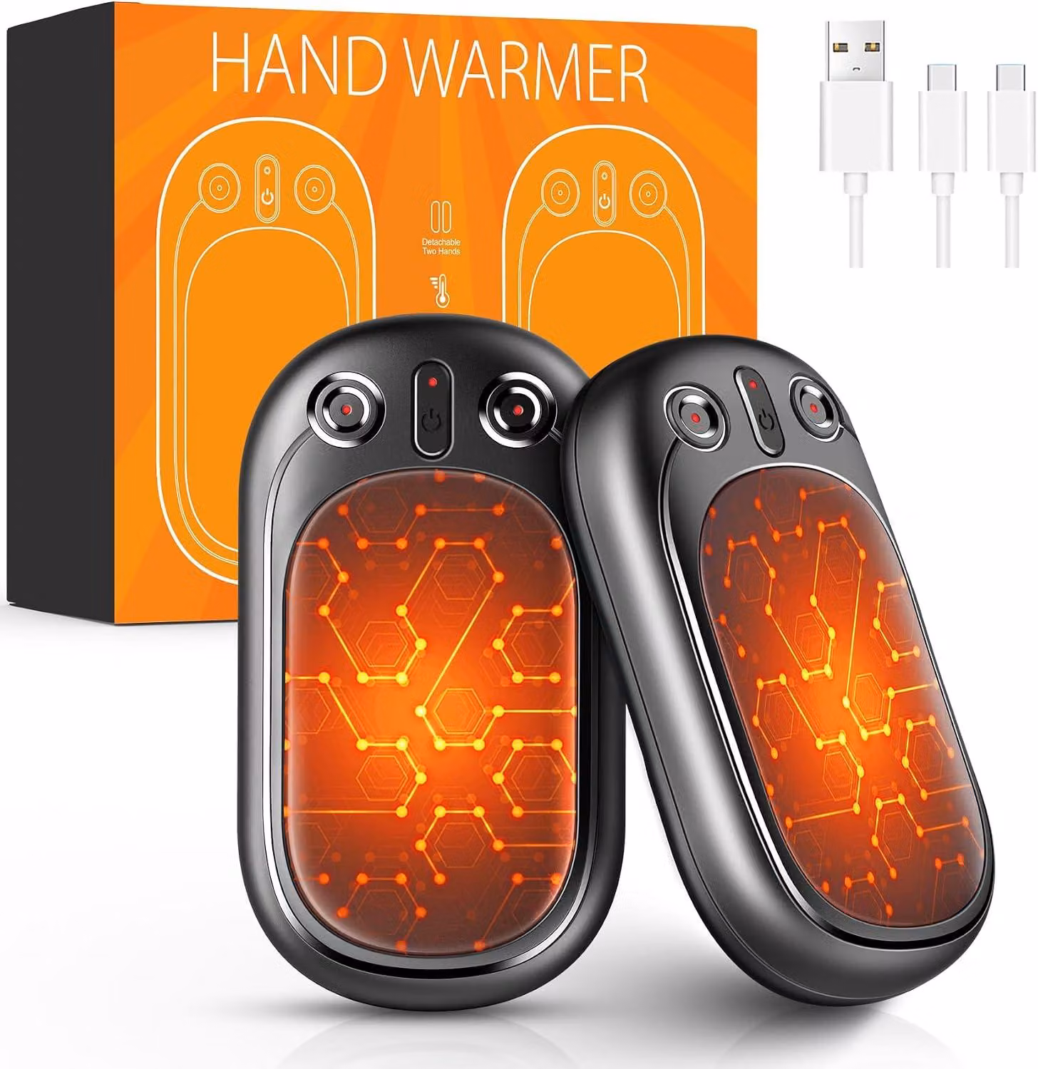 Riscaldatori per mani elettrici ricaricabili - Set da 2 - Connessione USB - Autonomia fino a 12 ore - 3 livelli di temperatura - Design magnetico 2-in-1