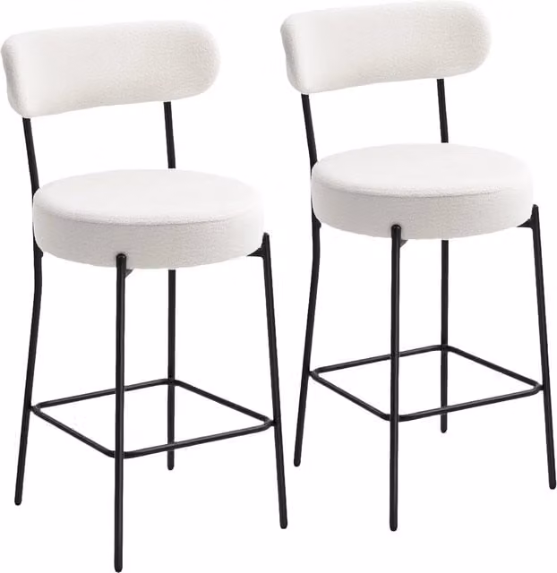 Set di 2 sgabelli da bar in tessuto bouclé crema con schienale curvo e poggiapiedi design moderno per cucina 49x52x95cm