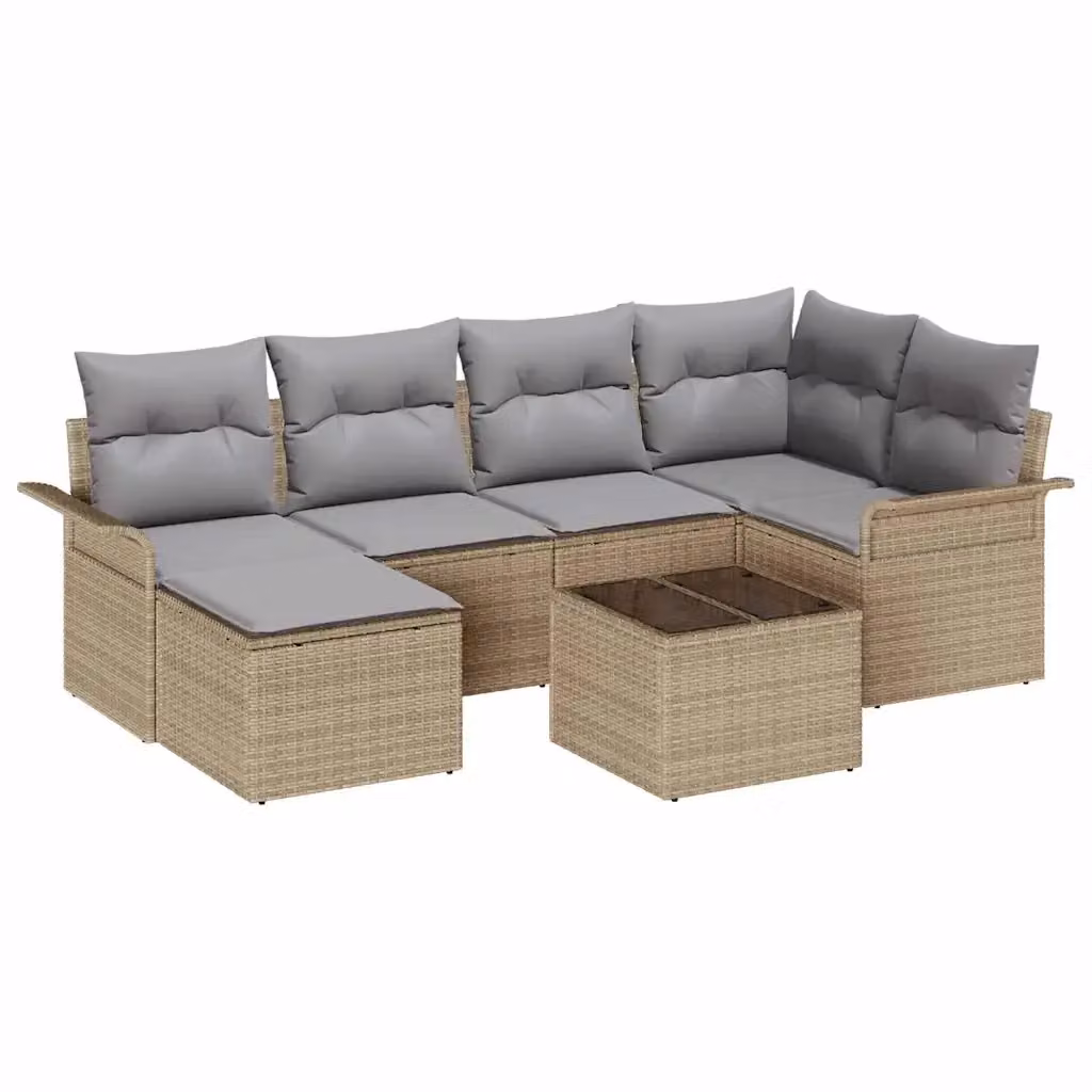 Set Divano da Giardino a L vidaXL in Polyrattan Beige con Cuscini e Tavolino da Esterno 7 Pezzi – 2