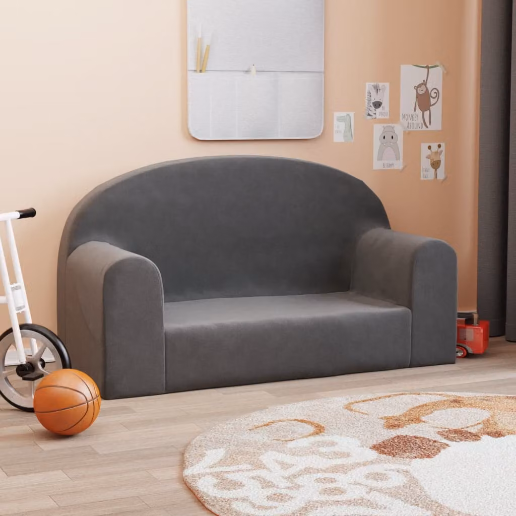 vidaXL Divano per Bambini a 2 Posti Antracite in Morbido Peluche L: 84 cm, P: 34 cm, H: 45 cm