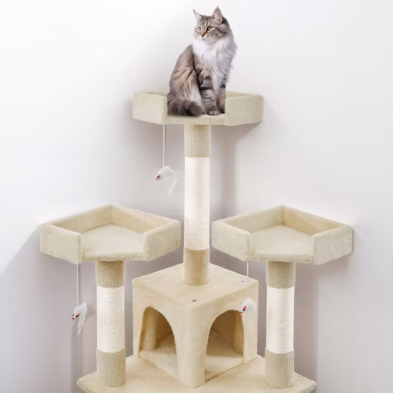 Albero tiragraffi per gatti Barney TecTake GmbH beige con rifiniture in sisal e giochi integrati H: 170 cm, L: 54 cm, P: 70 cm