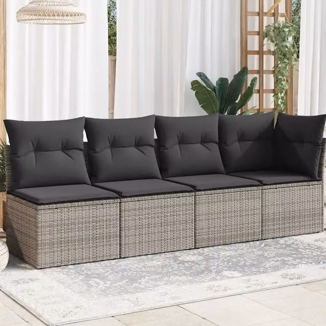 Divano da Giardino con Cuscini 4 Posti-Sofa da Giardino-Divano da esterno Grigio in Polyrattan 974869