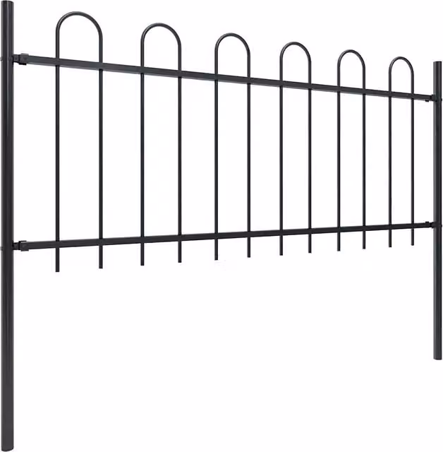 Recinzione da Giardino | Recinzione da cortile con Parte Superiore ad Anello in Acciaio 892,5x80 cm Nero
