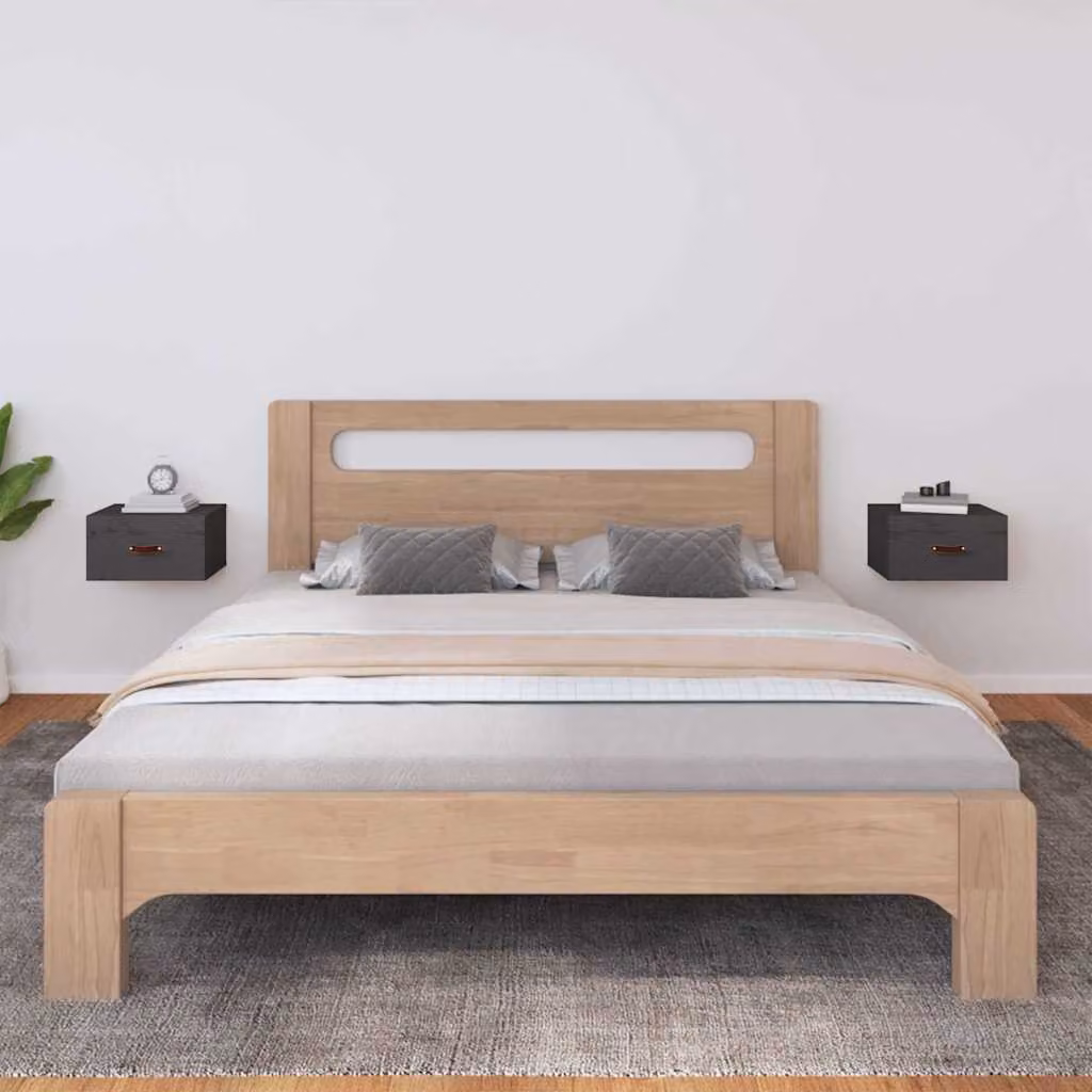 Set di 2 comodini da muro vidaXL in legno di pino grigio, design moderno, L 40 cm x P 29,5 cm x H 22 cm