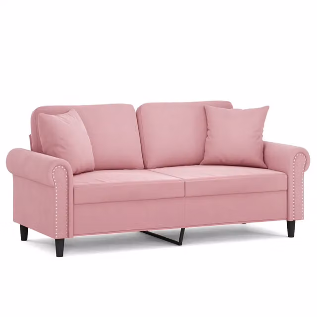 Divano | Divano da soggiorno | Sofa a 2 Posti con Cuscini Rosa 140 cm in Velluto