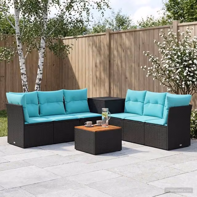 Set di divani 8 pz Nero e Blu 55 x 55 x 37 cm 3448268