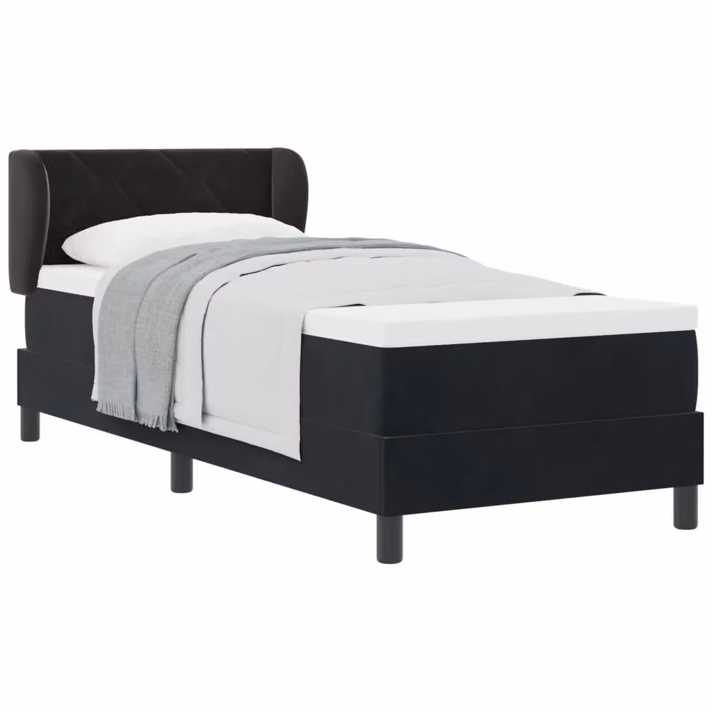 Letto a molle moderno vidaXL con testiera in velluto nero L/P/H: 80 x 200 cm – 2