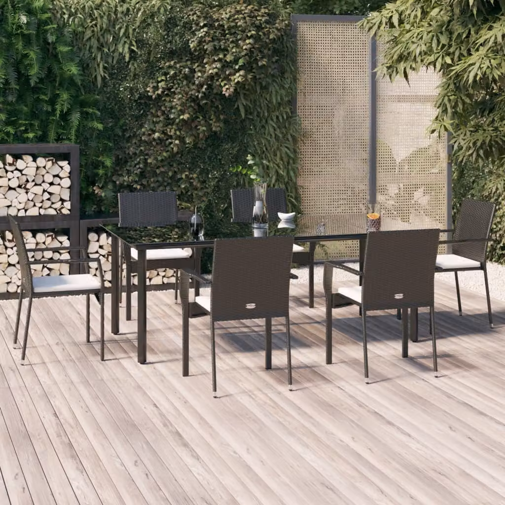 Maison Exclusive - Set da pranzo da giardino 7 pezzi con cuscini in polyrattan nero