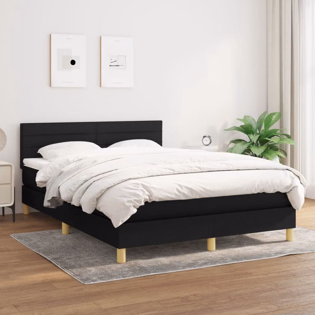 vidaXL Letto Ibrido con Giroletto a Molle e Materasso in Tessuto Nero e Bianco L/P/H: 200 x 140 x 88 cm