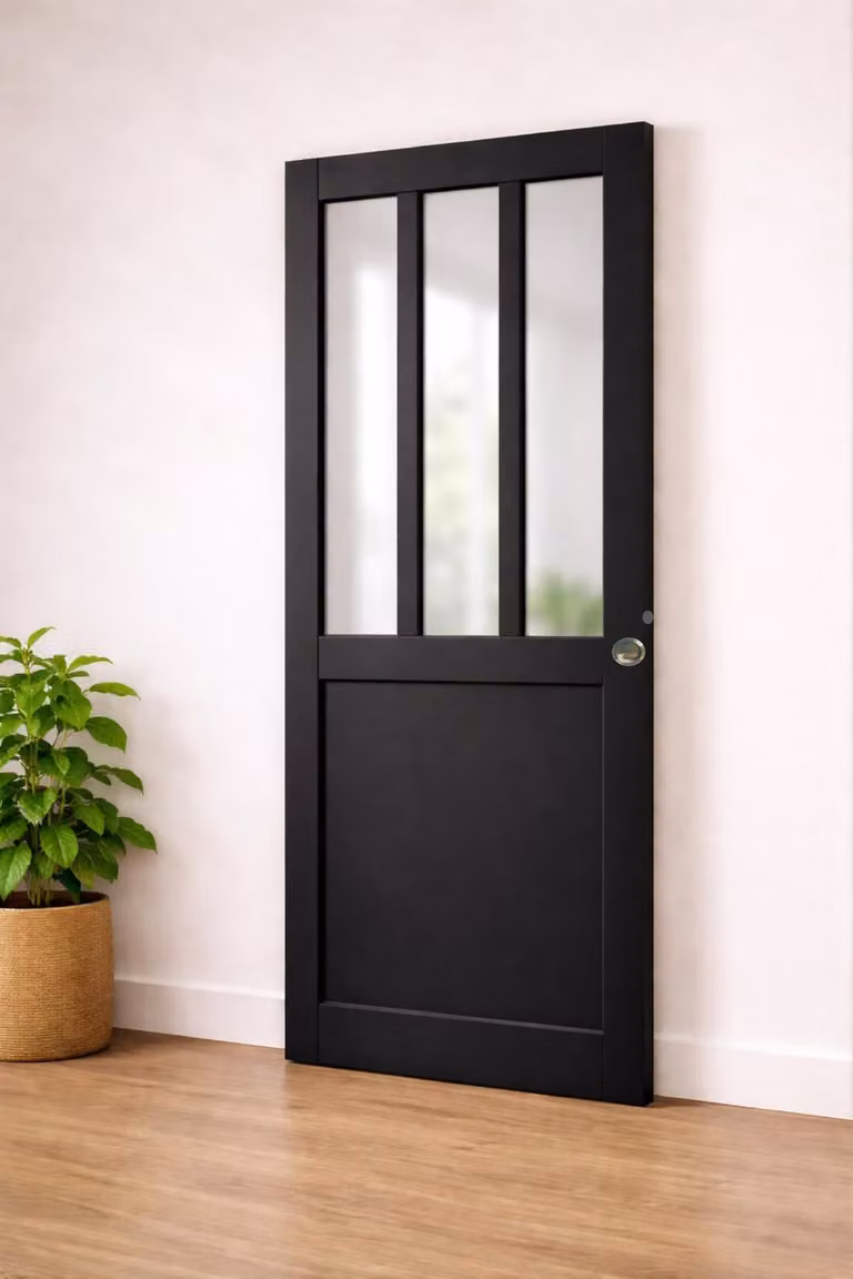 Porta scorrevole da officina nera H204 x L93 cm, con conchiglie, maniglia a spinta GD MENUISERIES
